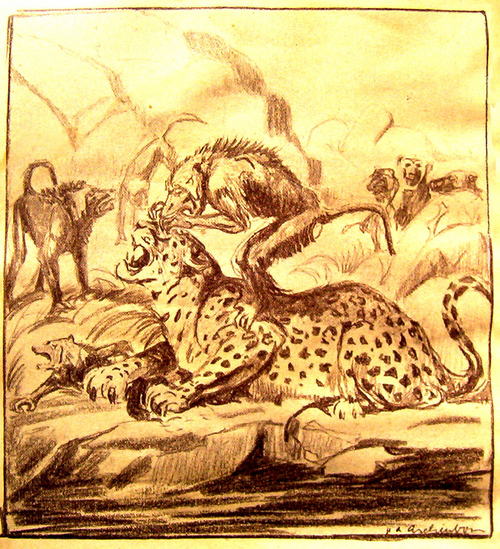 Bild Paviane mit Leopard von Uli Aschenborn